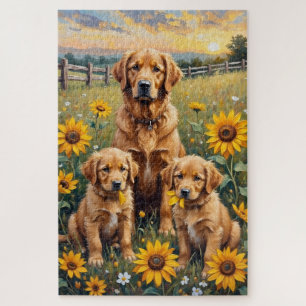 Puzzle Arte de prado de girasoles Retriever Dorado