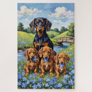 Puzzle Arte de prado de nomeolvides de Dachshund