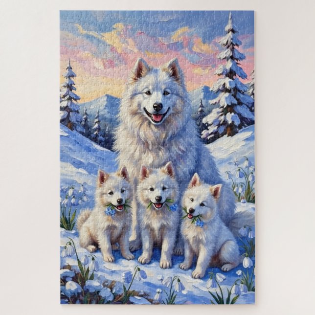 Puzzle Arte de Prado de Snowdrop Samoyed (Vertical)