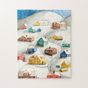 Puzzle Arte de Pueblo Invernal Nevado