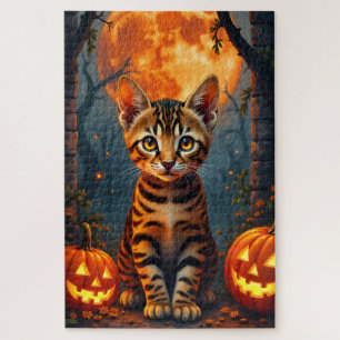 Puzzle Arte de retrato de Halloween de gato de Bengala Te