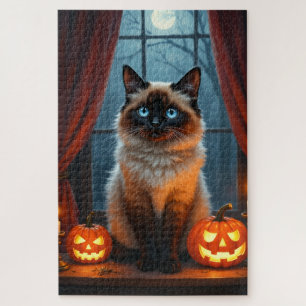Puzzle Arte de retrato de Halloween gótico de gato Ragdol