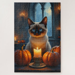 Puzzle Arte de retrato de Halloween gótico de gato siamés