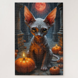 Puzzle Arte de retrato de Halloween gótico oscuro de gato