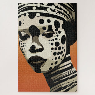 Puzzle Arte de retrato de mujer tribal monocromo