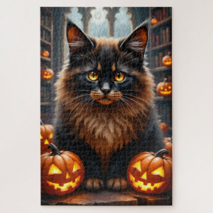 Puzzle Arte de retrato gótico de Halloween de Maine Coon