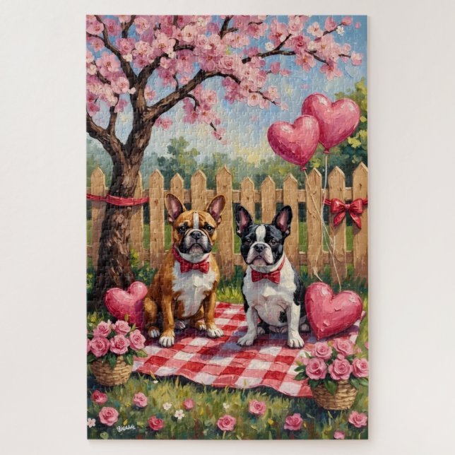 Puzzle Arte de San Valentín de Bulldog Francés (Vertical)