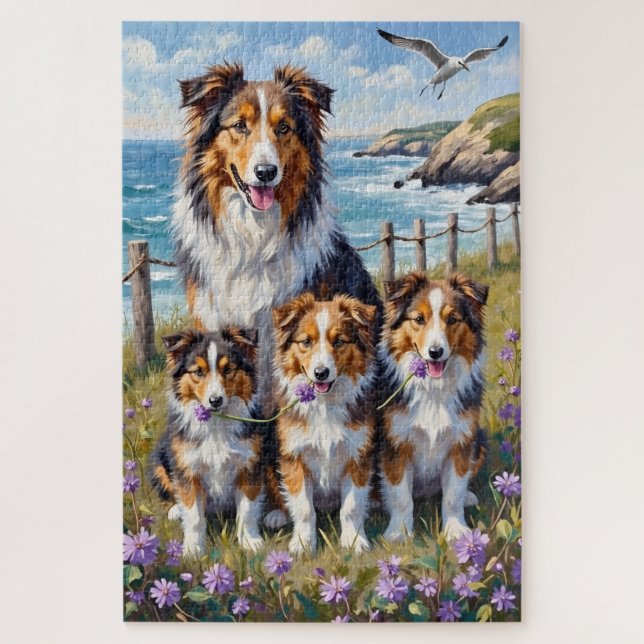 Puzzle Arte de Shetland Sheepdog con brezo costero (Vertical)