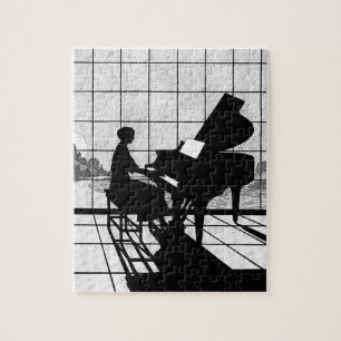 Puzzle Arte de silueta de piano estilo Art Deco Negro y