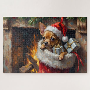 Puzzle Arte de sorpresa de calcetín de Navidad del perro