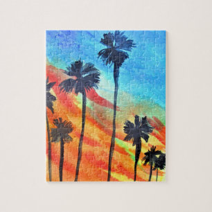 Puzzle Arte de surf playa palmeras puesta de sol