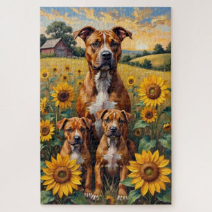 Puzzle Arte de Terrier de Staffordshire Campo de Girasole