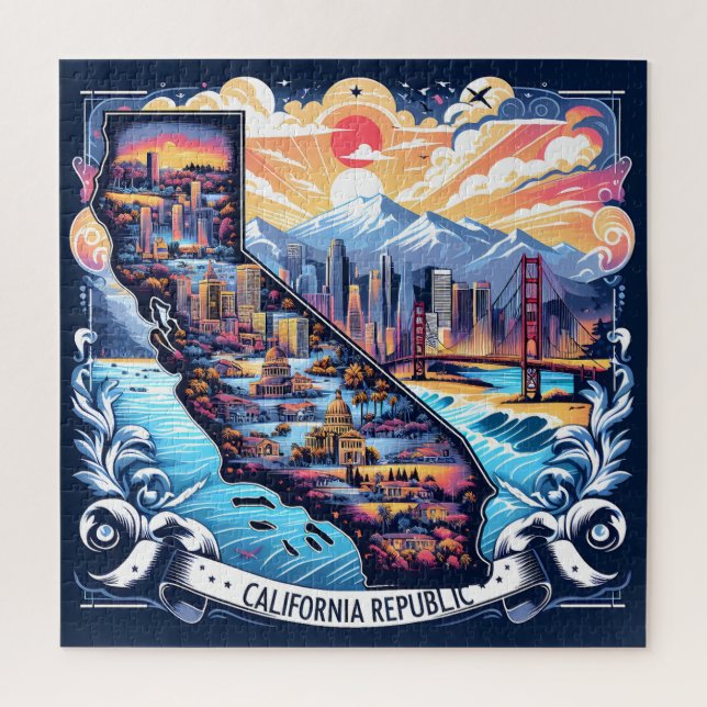 Puzzle Arte de vectores de mapas de California (Vertical)