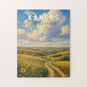 Puzzle Arte de viaje ilustración vintage de Kansas