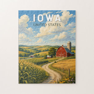 Puzzle Arte de Viaje Ilustración Vintage Iowa