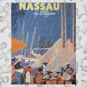 Puzzle Arte de viaje vintage de Bahamas, Vuela a Nassau e