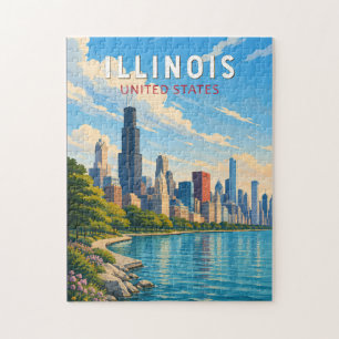 Puzzle Arte de viaje vintage de ilustración de Illinois