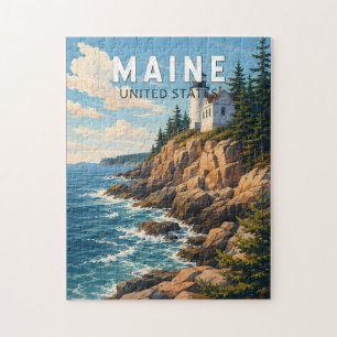 Puzzle Arte de viaje vintage de ilustración de Maine