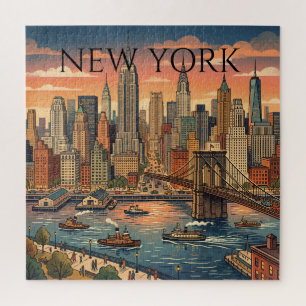 Puzzle Arte de viaje vintage del horizonte de Nueva York