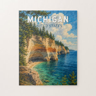Puzzle Arte de viaje vintage ilustración de Michigan