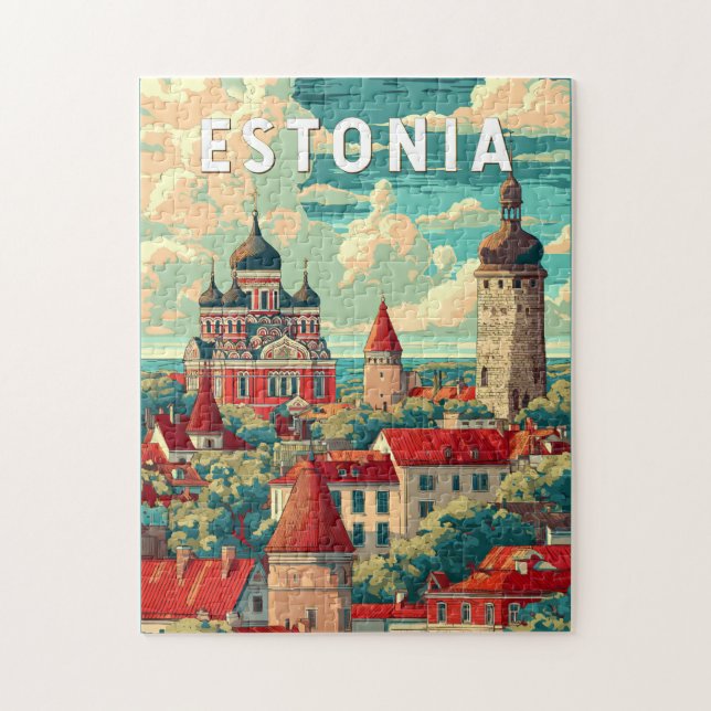 Puzzle Arte de viajes de Ilustracion de Estonia (Vertical)