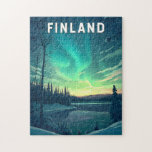 Puzzle Arte de viajes en Ilustracion de Finlandia<br><div class="desc">Diseño de viaje vectorial retro de Finlandia. Desde la vibrante Helsinki hasta la nevada magia de Laponia, Finlandia ofrece un tranquilo y atrevido escape al corazón de Escandinavia.</div>