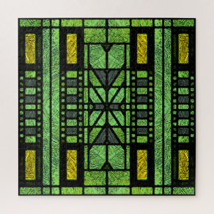 Puzzle Arte de Vidrio Emplomado Art Déco en Verde y Dorad