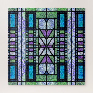 Puzzle Arte de Vidrio Pintado Art Déco en Azul y Púrpura