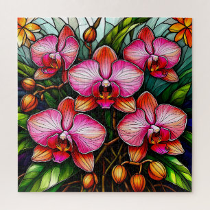 Puzzle 🌸 Arte de vidrio teñido de orquídea rosa para ama