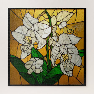 Puzzle Arte de vidrio tintado de orquídea blanca 🤍