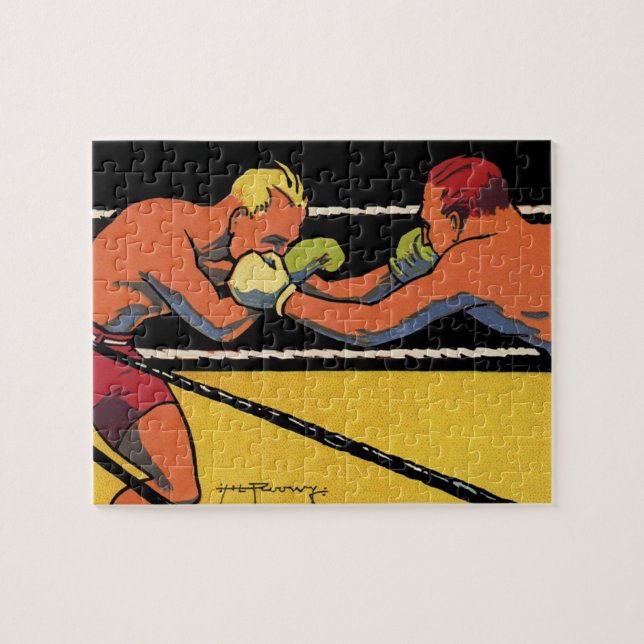 Puzzle Arte Deco Antiguo Deportes Boxeo, Boxeadores Golpe (Horizontal)