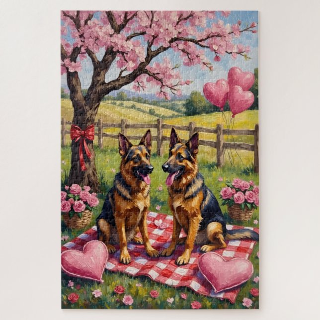 Puzzle Arte del Día de San Valentín del Pastor Alemán (Vertical)