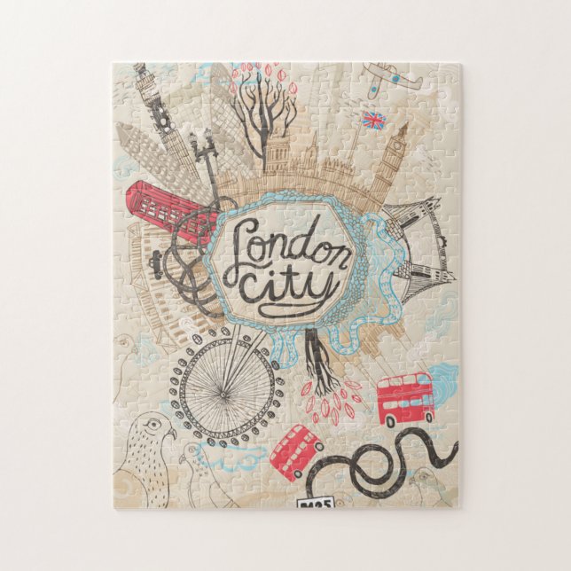 Puzzle Arte del Doodle de la ciudad de Londres (Vertical)