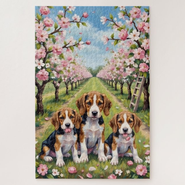 Puzzle Arte del huerto de flores de Beagle (Vertical)