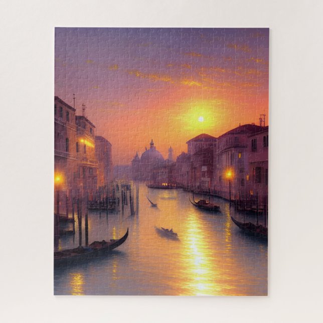 Puzzle Arte digital del atardecer en un canal de Venecia  (Vertical)