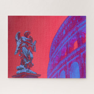 Puzzle Arte digital rojo, azul del Coliseo y la estatua