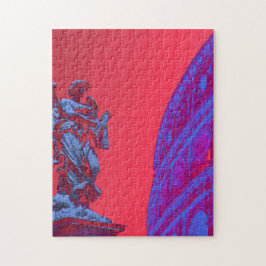 Puzzle Arte digital rojo, azul del Coliseo y la estatua