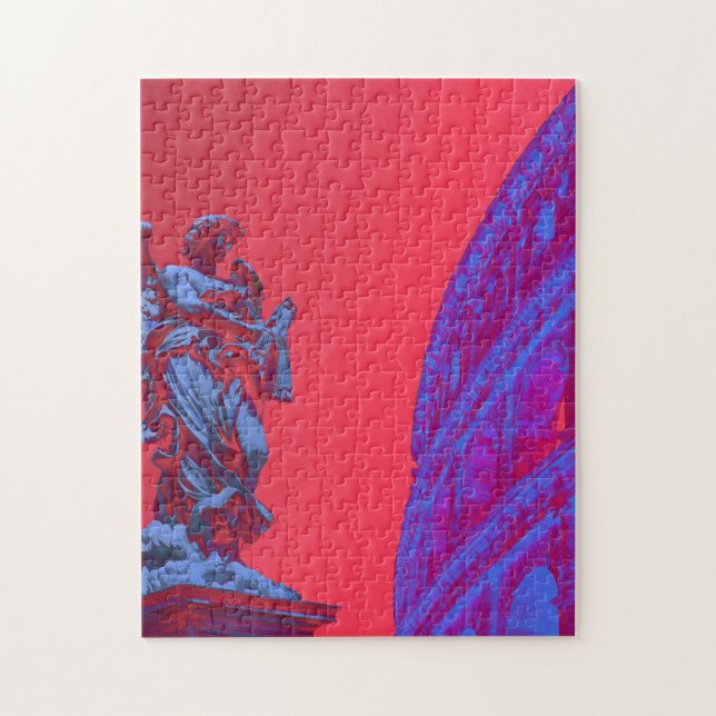 Puzzle Arte digital rojo, azul del Coliseo y la estatua (Vertical)