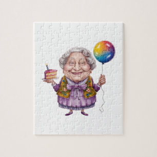 Puzzle Arte divertido de cumpleaños de abuela en biciclet