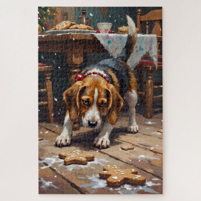 Puzzle Arte divertido de Navidad con perro Beagle rastrea (Vertical)