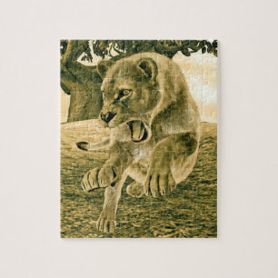 Puzzle Arte dramático de safari de fauna con leona