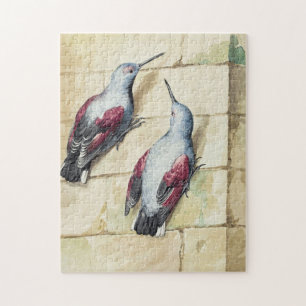 Puzzle Arte en Acuarela de Pájaro Vintage Rojo y Gris