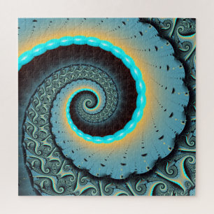 Puzzle Arte en espiral fractal abstracto azul turquesa na