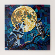 Arte en Mosaico de Lobo y Búho