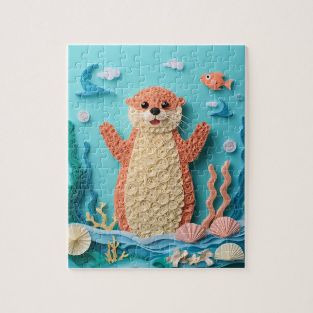 Puzzle Arte en papel de nutria marina Splash (Vertical)
