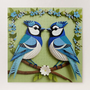 Puzzle Arte en papel de pájaros arrendajos azules