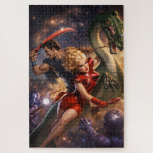Puzzle Arte Espacial de Fantasía Retro de Ciencia Ficción