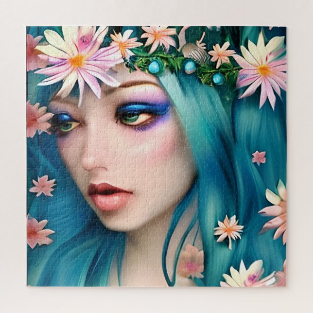 Puzzle Arte etéreo | Hada hermosa con pelo azul (Vertical)