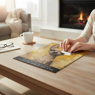 Puzzle Arte expresivo de Chihuahua con texto amarillo tex