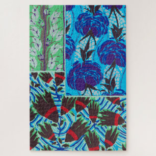 Puzzle Arte floral azul y verde maximalista vibrante